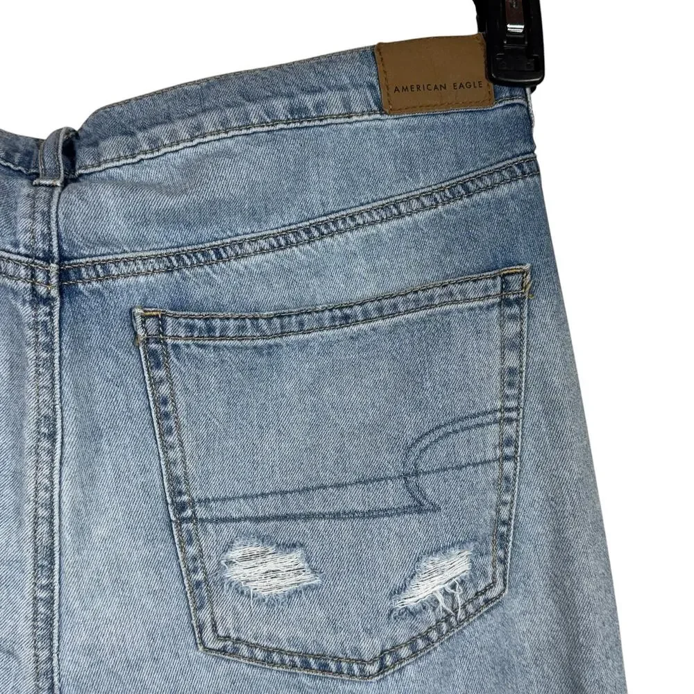 American Eagle SZ 10 Skater Jeans Wide-Leg Distressed Rips Zip-Fly Hi-Rise Blue - Picture 8 of 12